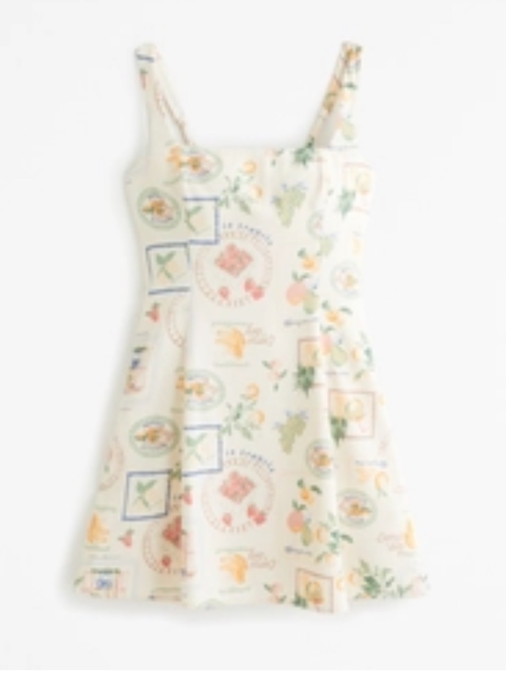Abercrombie & Fitch Squareneck Mini Dress in Cream Italy Fruit Pattern